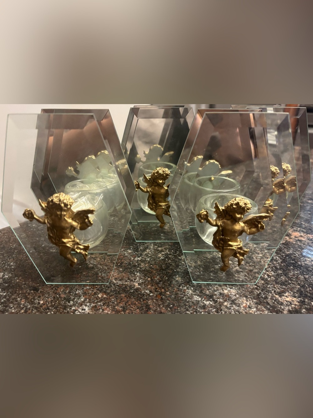 Vintage Mirrored glass gold cherub/angel tea light candle holder - Picture 2 of 7